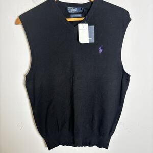NWT POLO Ralph Lauren Sweater Vest Men's M Black Purple Pima Cotton Business